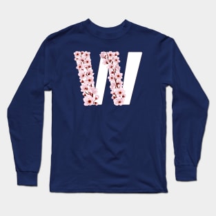 Colorful capital letter W patterned with sakura twig Long Sleeve T-Shirt